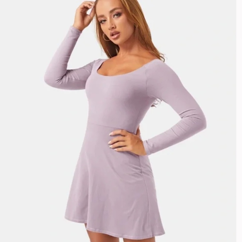 Elegant Lavender Long Sleeve Dress